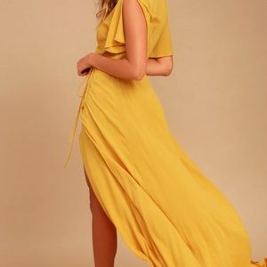 Lulus Much Obliged Golden Yellow Wrap Maxi Dress
